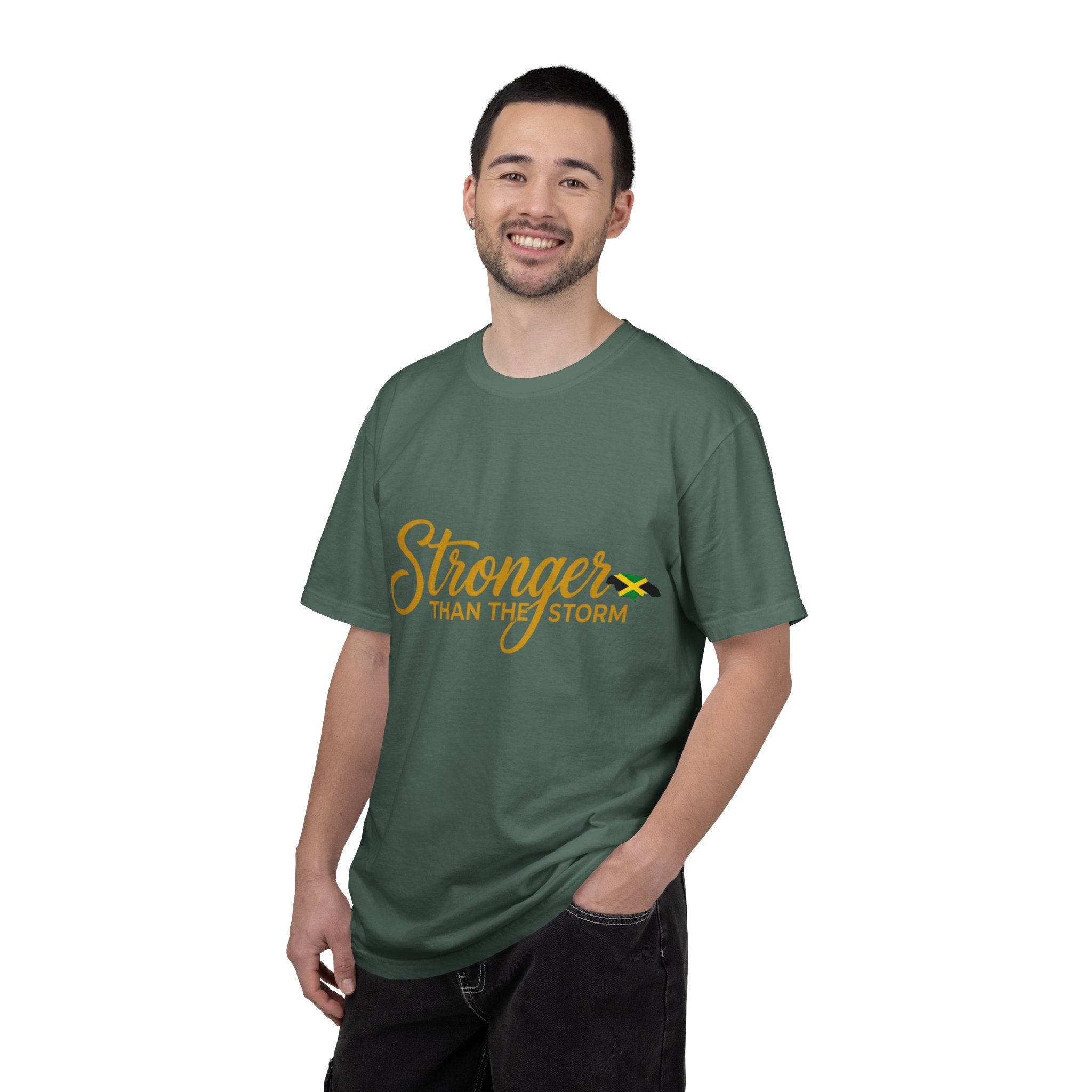 Stronger Than the Storm T-Shirt — Inspirational Jamaican Flag Tee