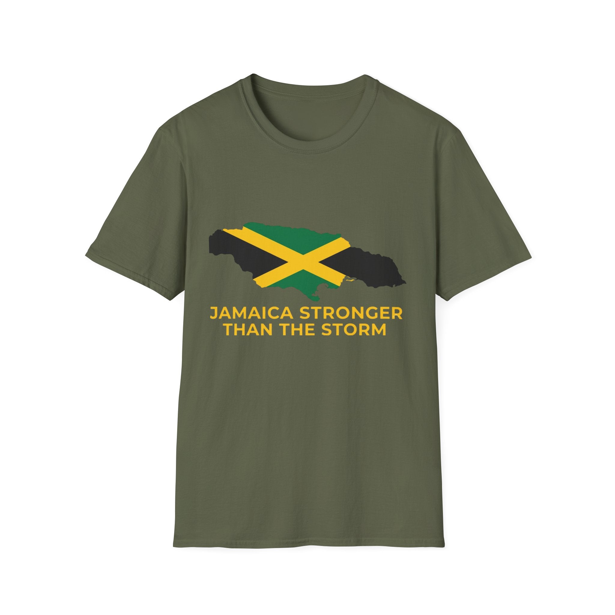Jamaica Stronger Than The Storm T-Shirt — Jamaican Flag Map Tee