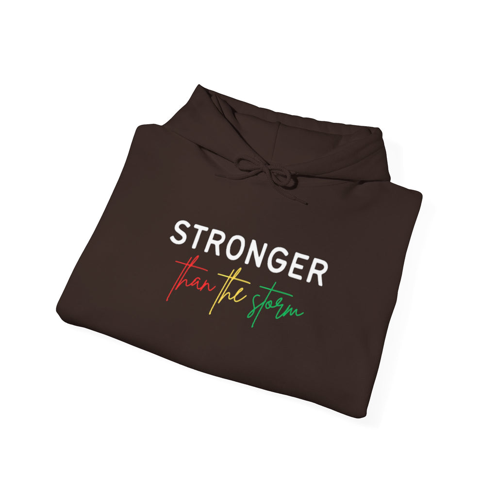 Stronger For The Strain Hoodie – Motivational Black Pullover with Red & Green Script