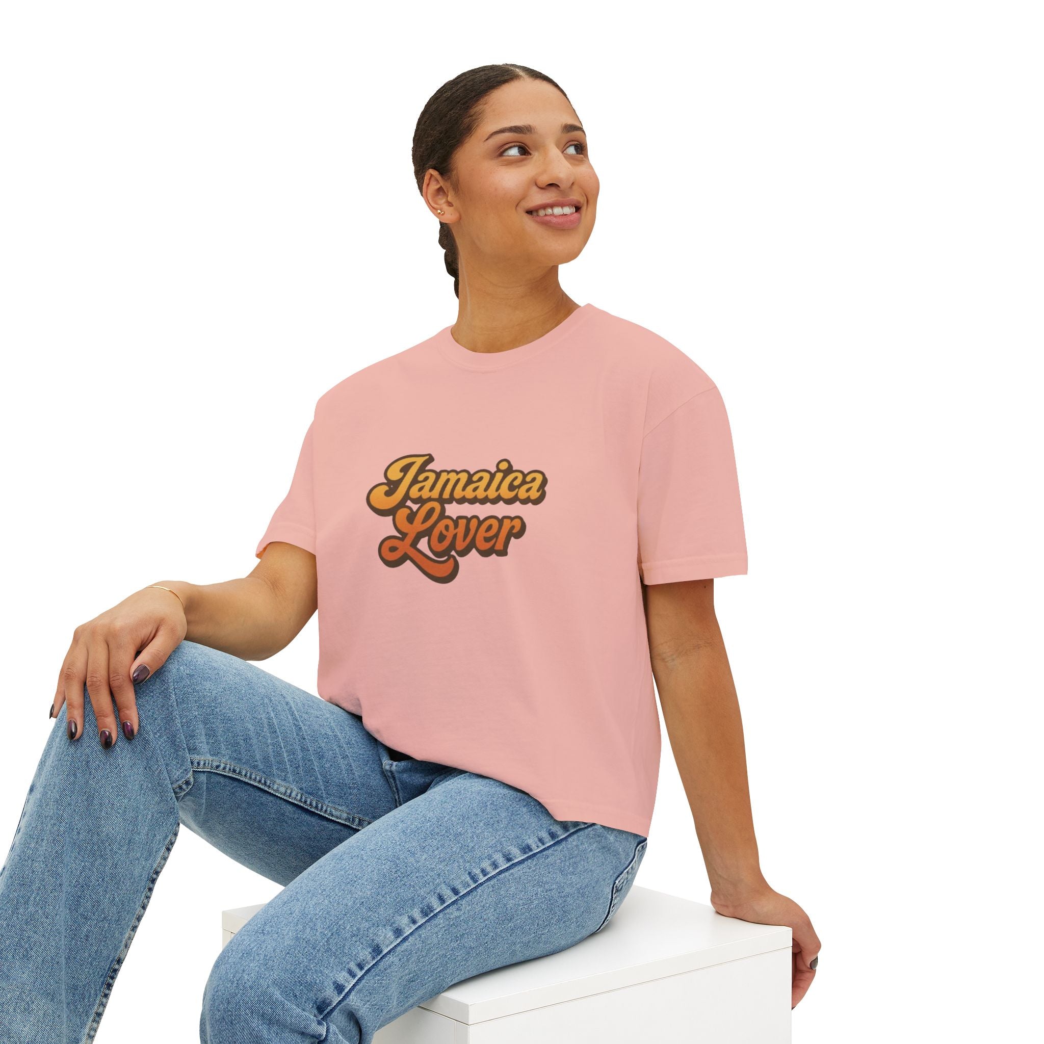 Jamaica Lover Boxy Tee — Retro Script Vacation T‑Shirt