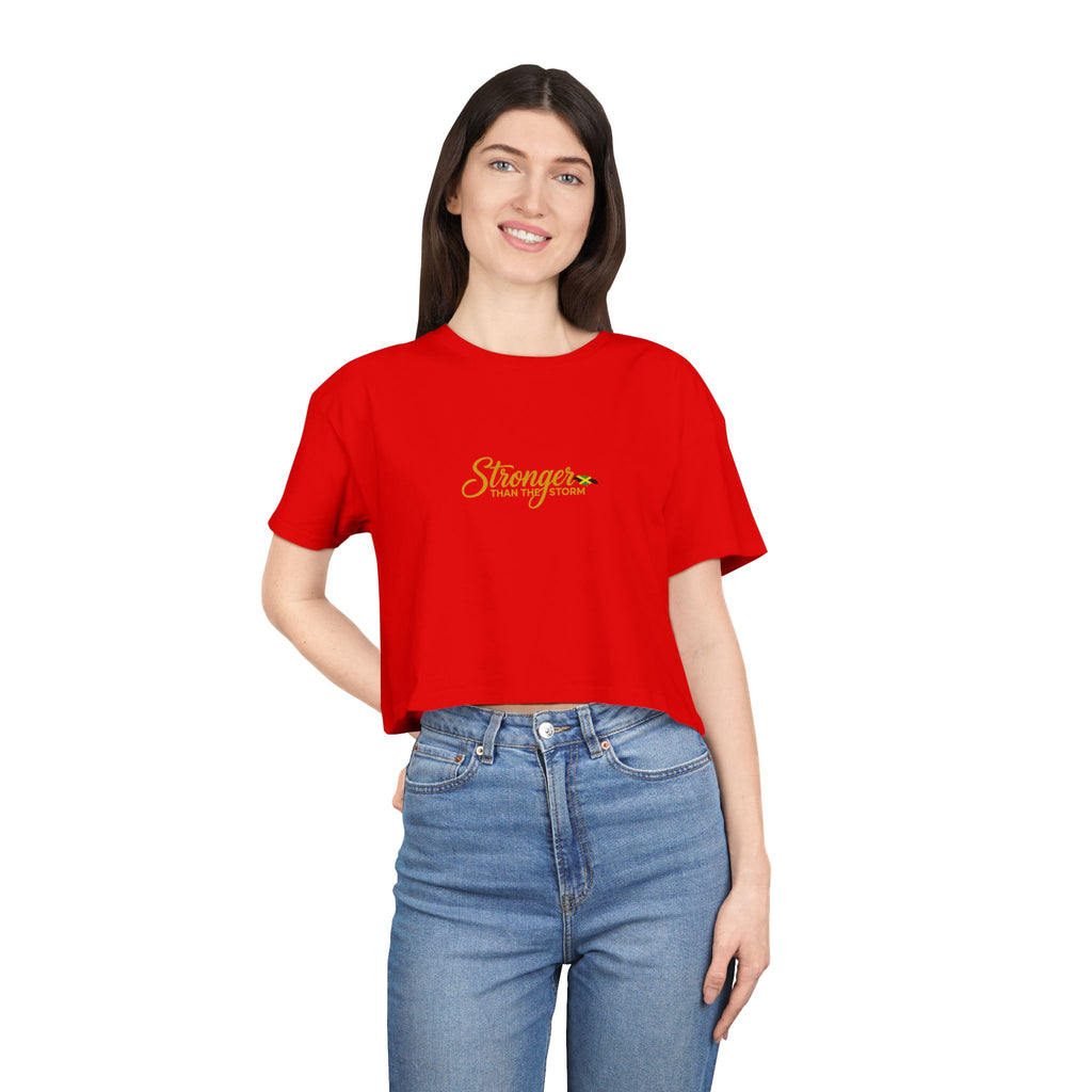 Crop Tee — "Stronger" Motivational Floral Cropped T-Shirt for Women