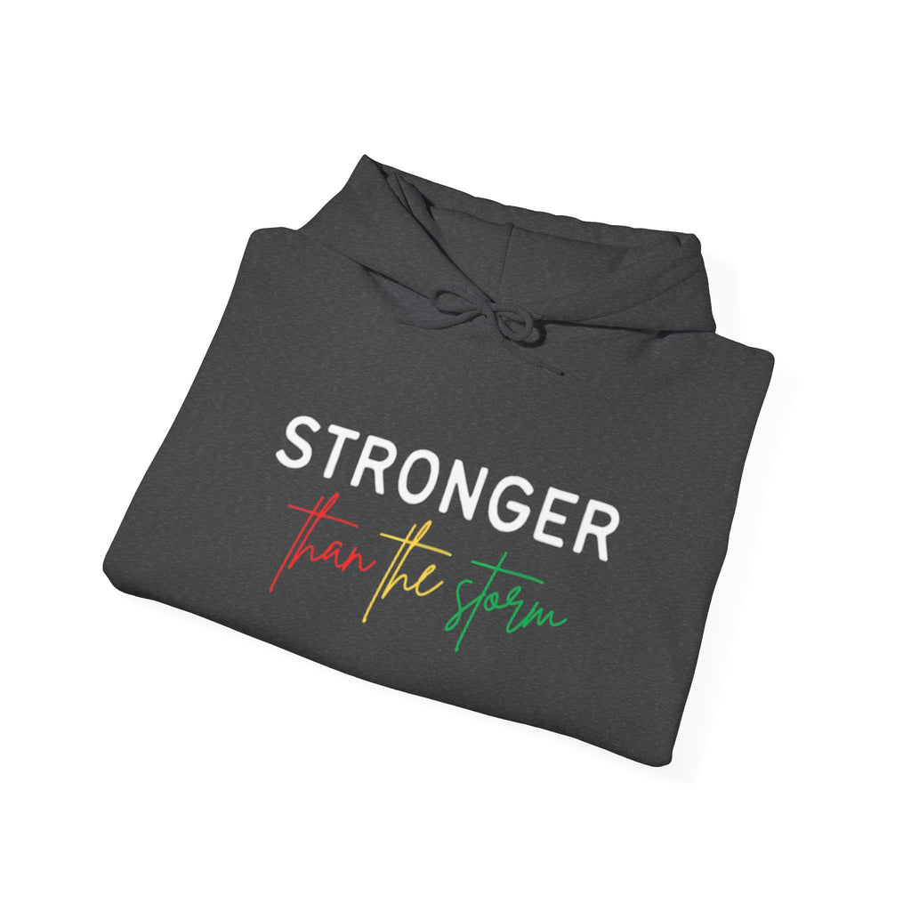 Stronger Than The Storm Hoodie — Inspirational Rasta Script Pullover