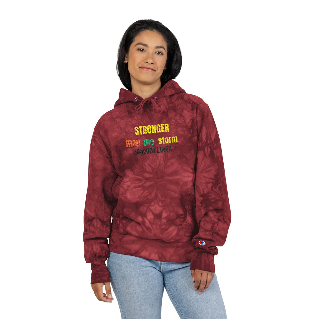 Tie-Dye Hoodie — "Stronger Than He Seems" Embroidered Rasta Text