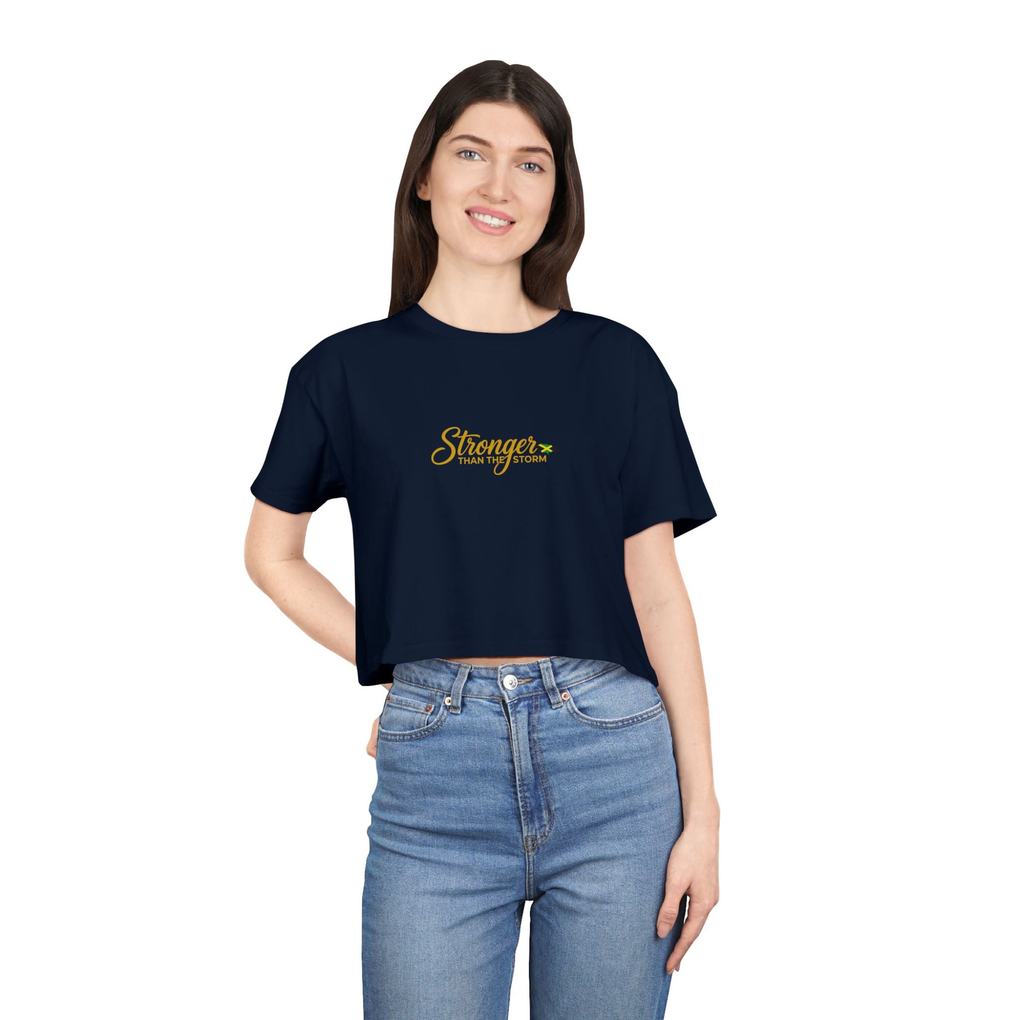 Crop Tee — "Stronger" Motivational Floral Cropped T-Shirt for Women