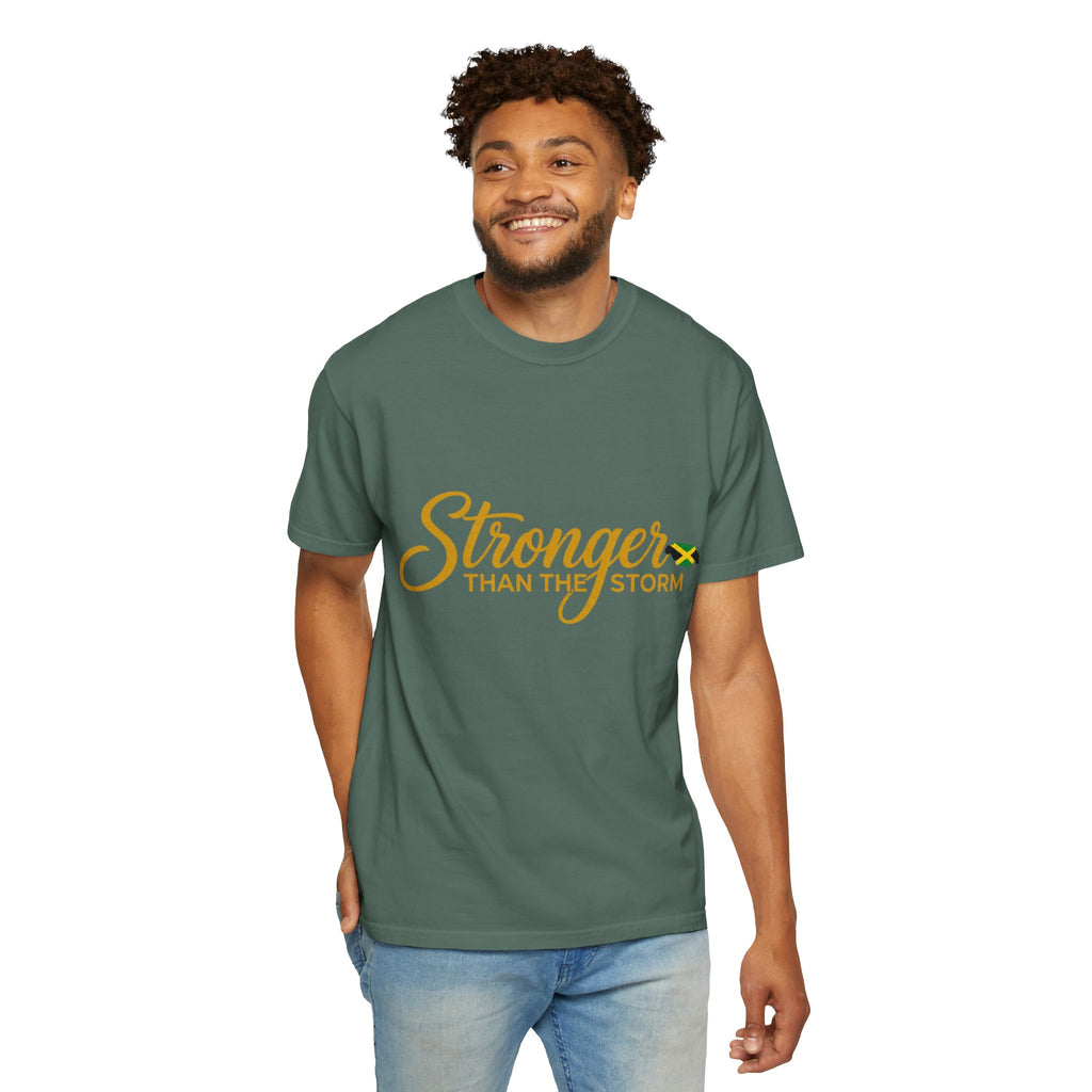 Stronger Than the Storm T-Shirt — Inspirational Jamaican Flag Tee
