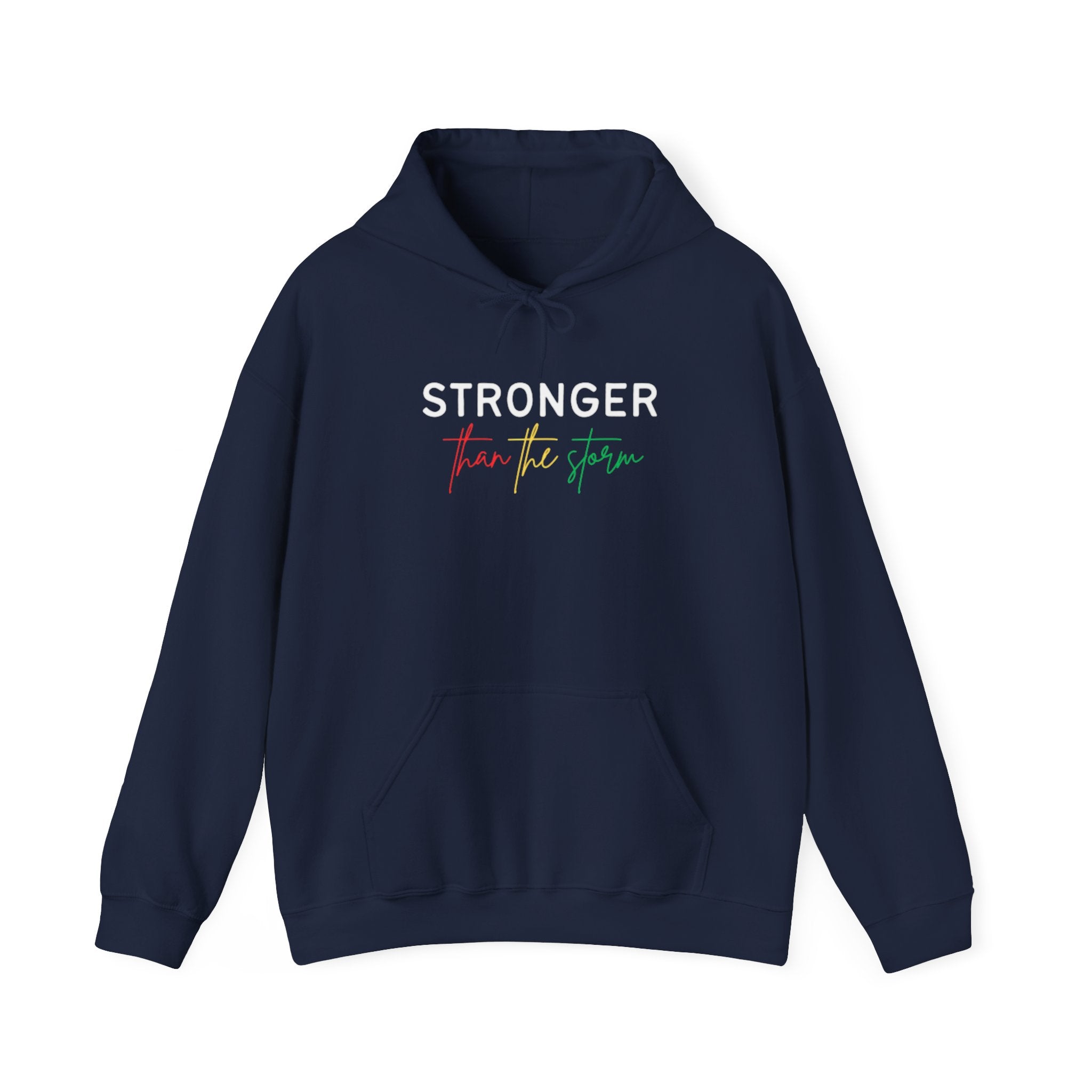 Stronger For The Strain Hoodie – Motivational Black Pullover with Red & Green Script