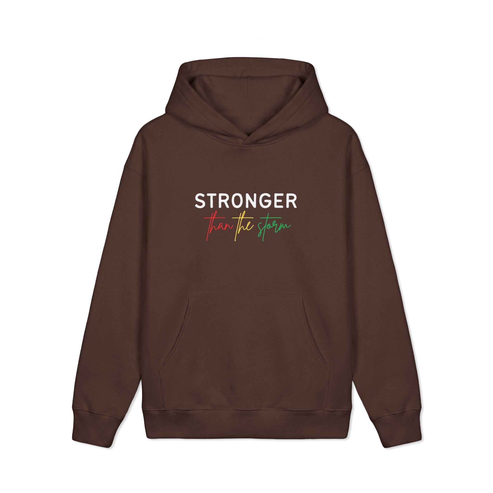 Stronger Than the Storm Hoodie — Inspirational Brown Pullover
