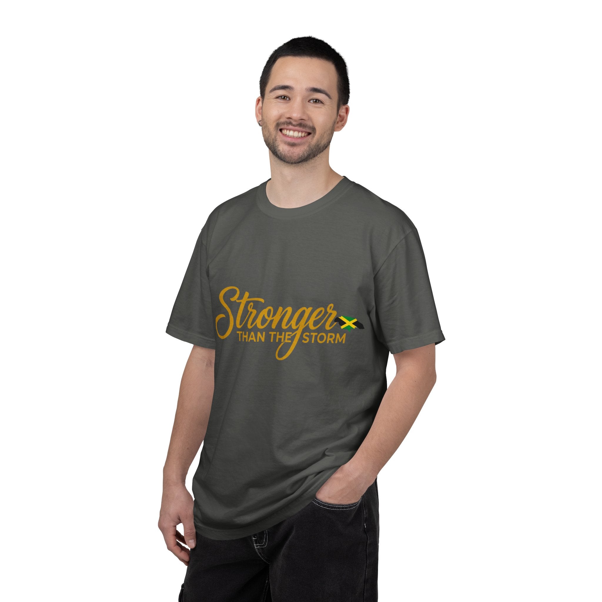 Stronger Than the Storm T-Shirt — Inspirational Jamaican Flag Tee