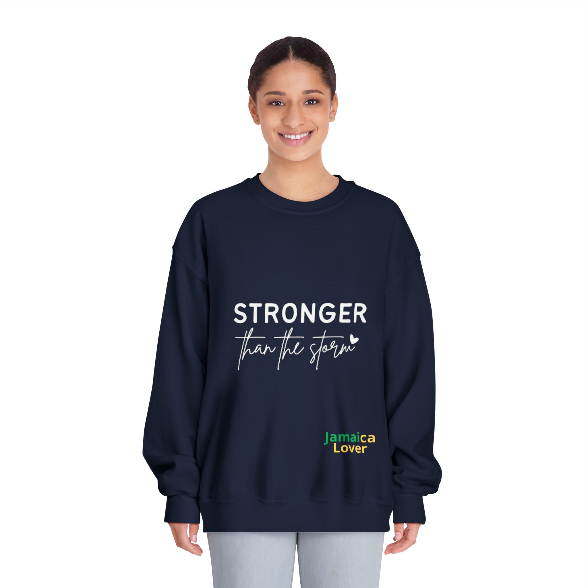 Stronger Than the Storm Crewneck Sweatshirt — Jamaica Lover Inspirational Pullover