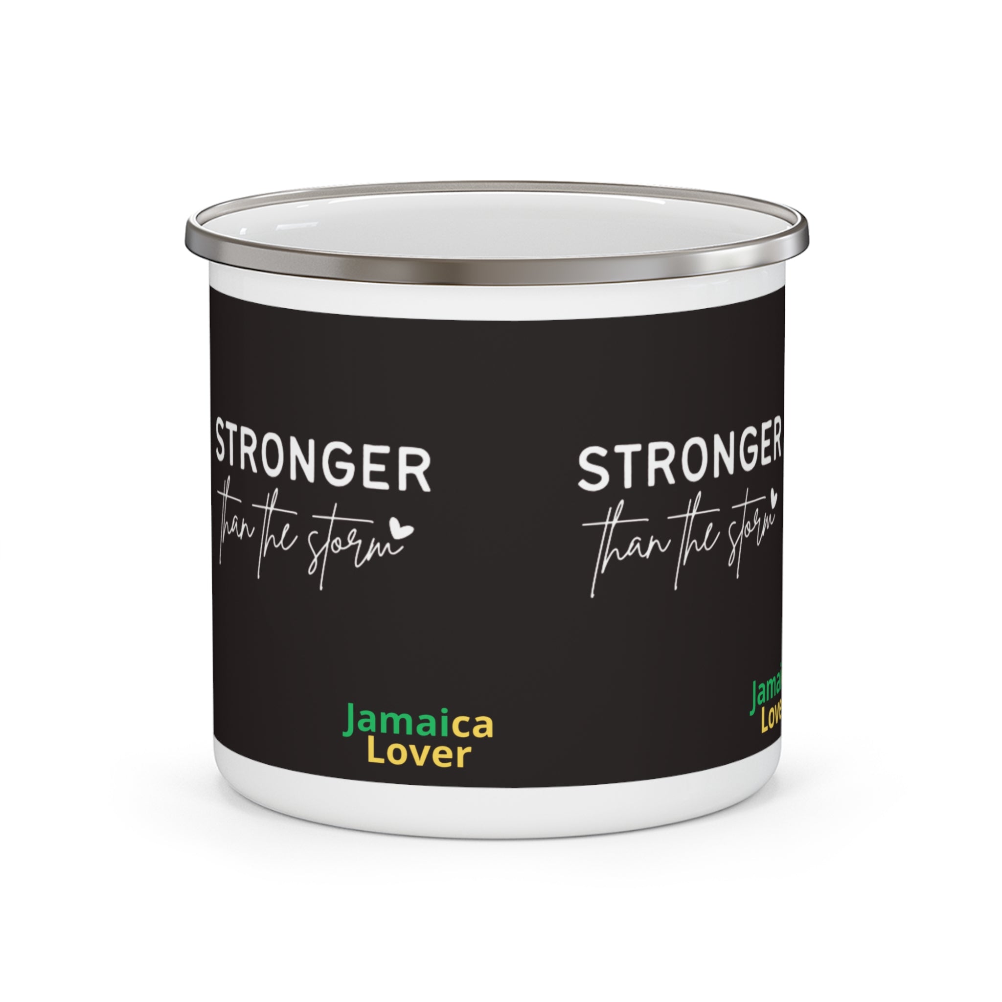 Enamel Mug — "Stronger Than The Storm" Jamaica Lover Camping Cup