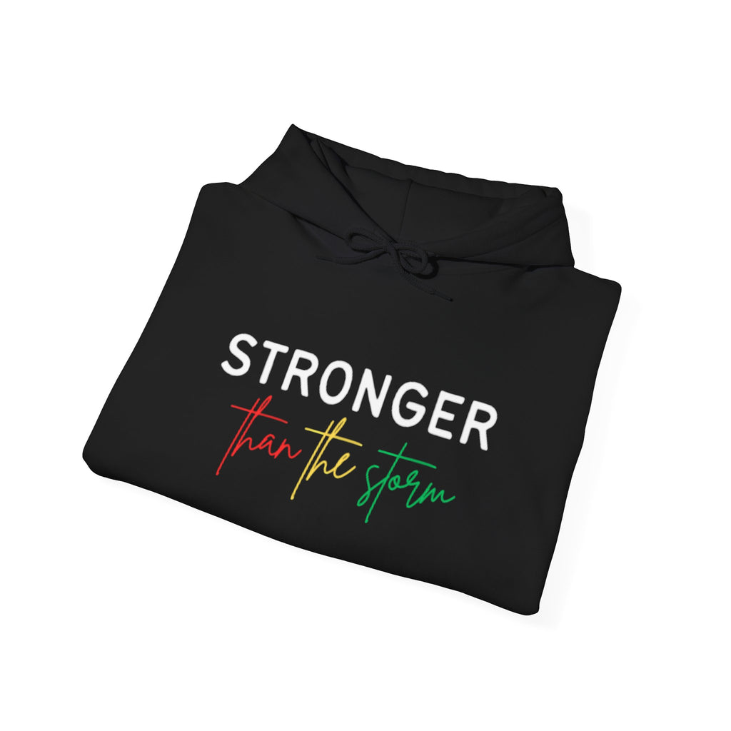 Stronger Than The Storm Hoodie — Inspirational Rasta Script Pullover