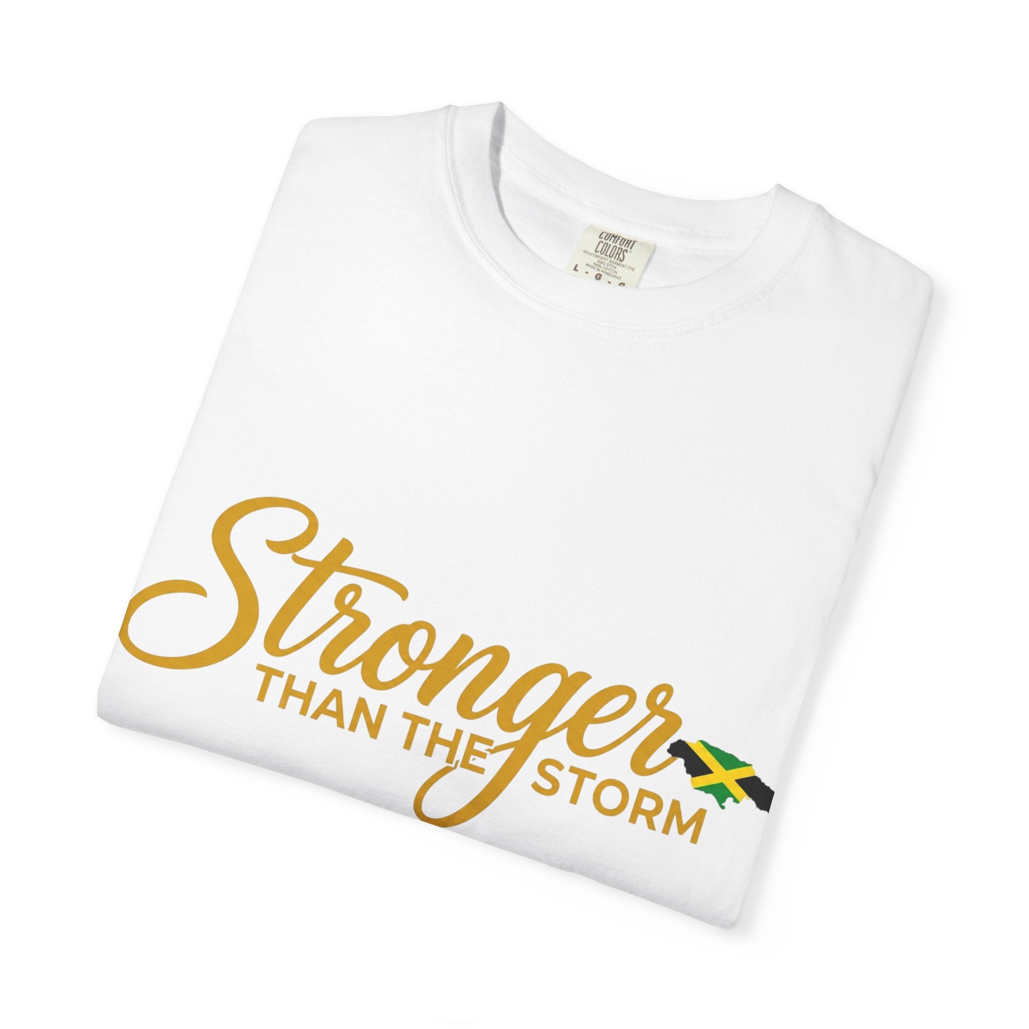 Stronger Than the Storm T-Shirt — Inspirational Jamaican Flag Tee