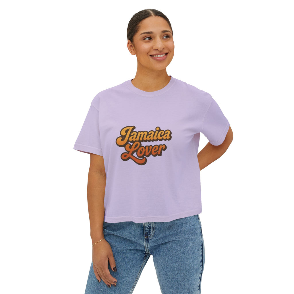 Jamaica Lover Boxy Tee — Retro Script Vacation T‑Shirt