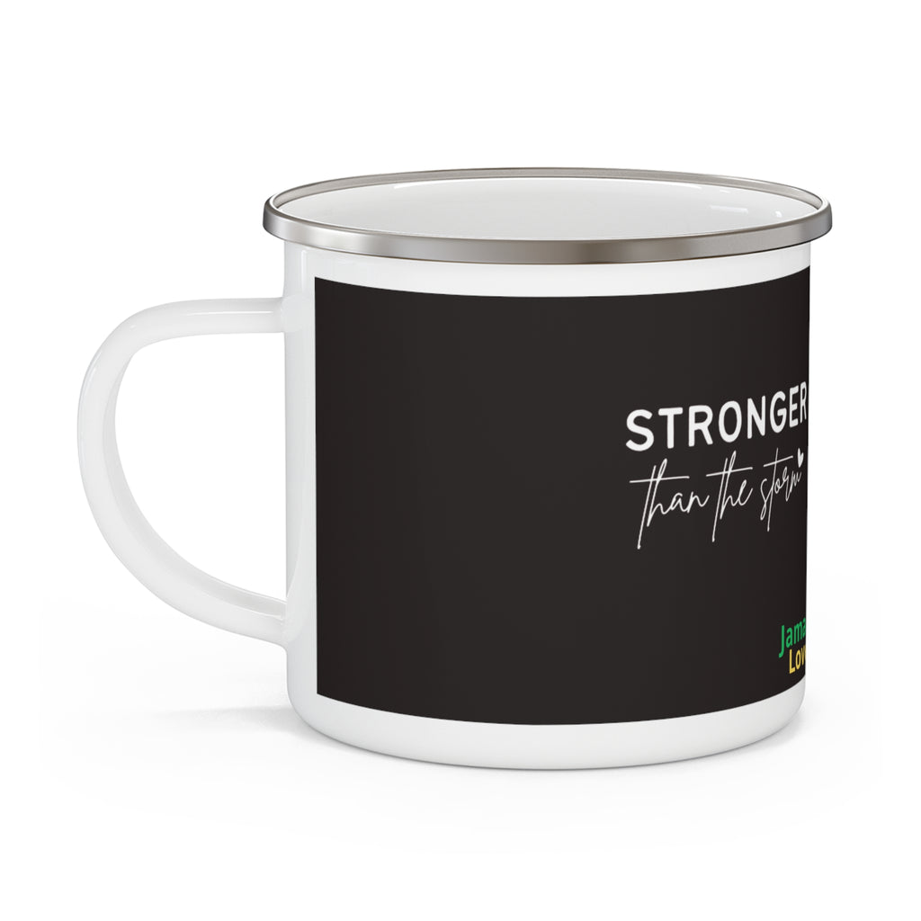 Enamel Mug — "Stronger Than The Storm" Jamaica Lover Camping Cup
