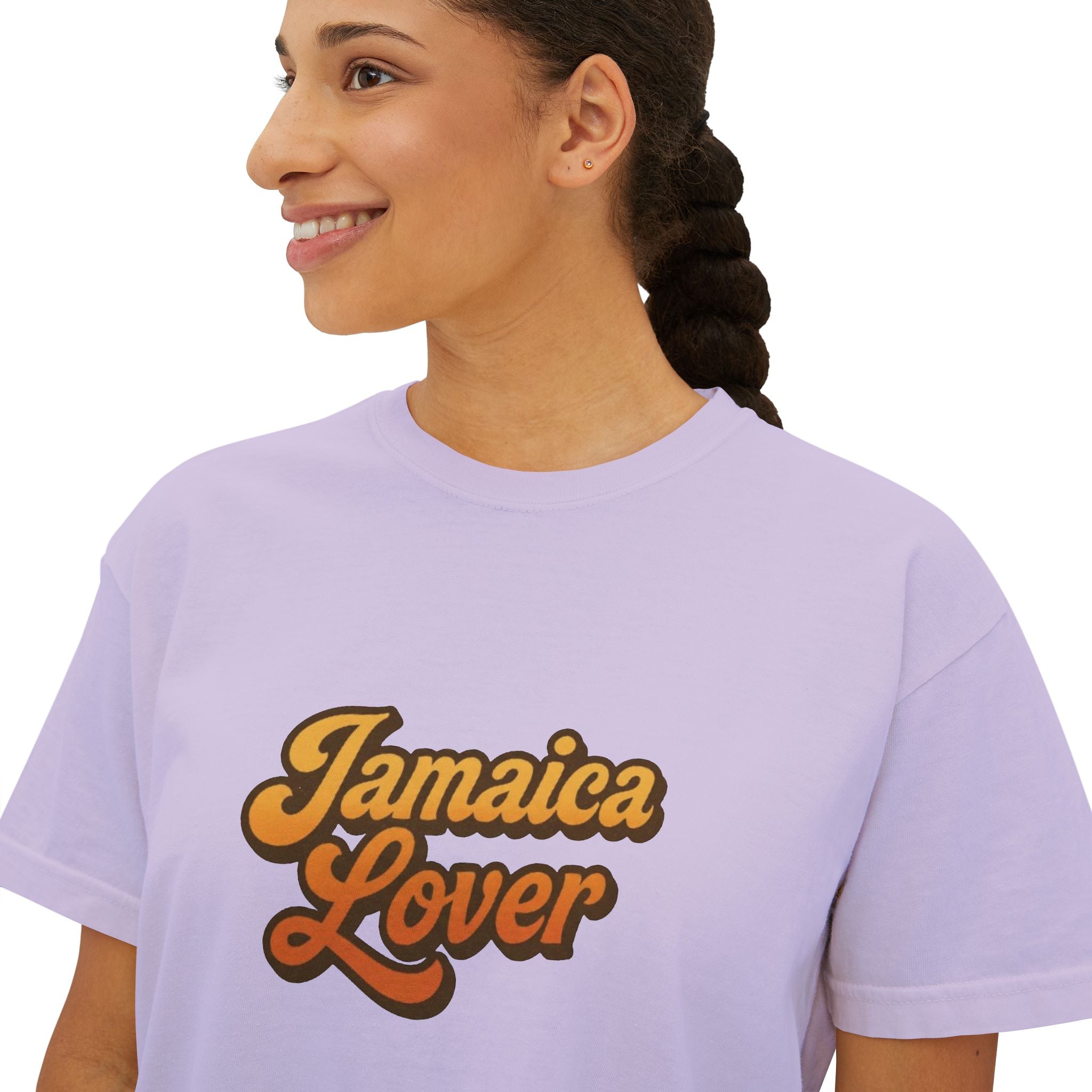 Jamaica Lover Boxy Tee — Retro Script Vacation T‑Shirt